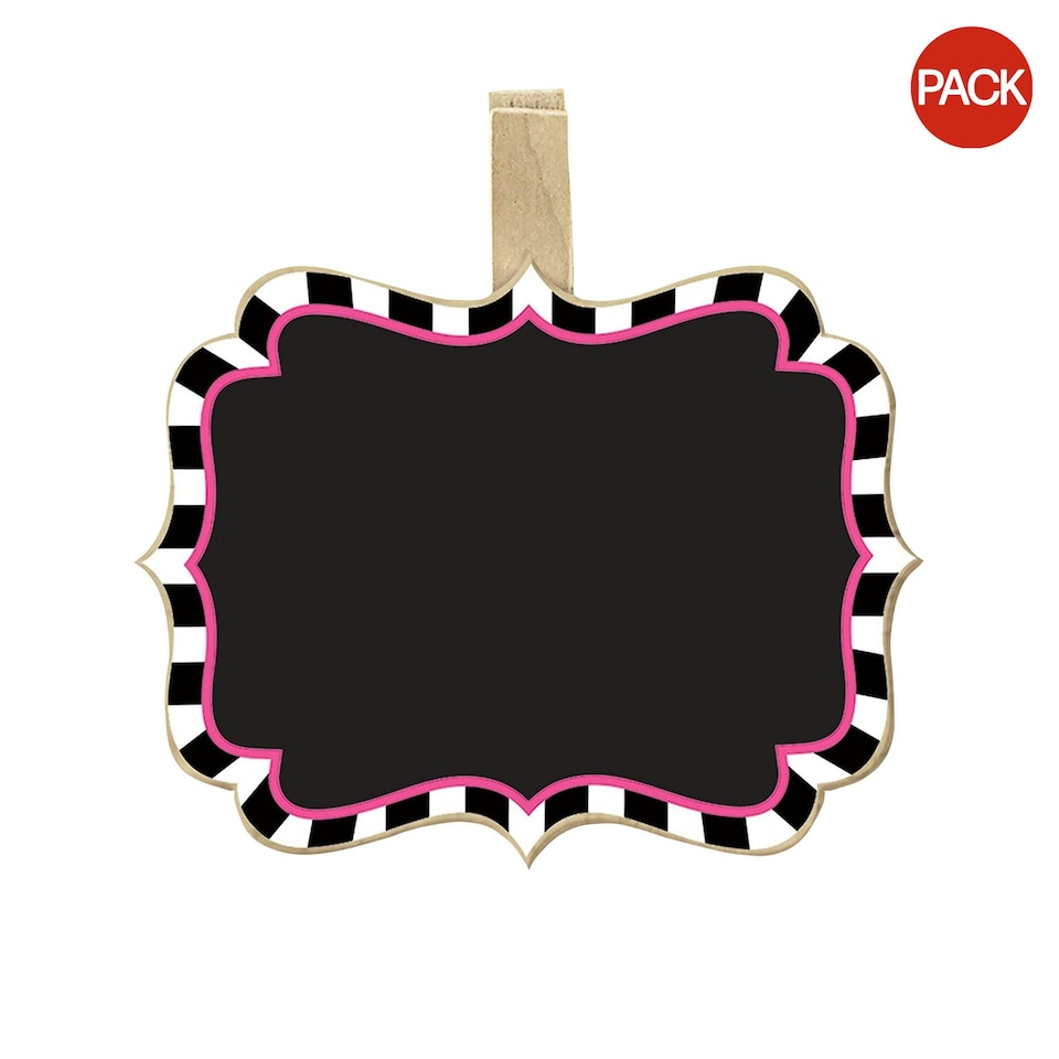 image 1 of Amscan Chalk Board Tea Party Chalkboard Sign (Pack of 8) - Black/White/Pink - One Size