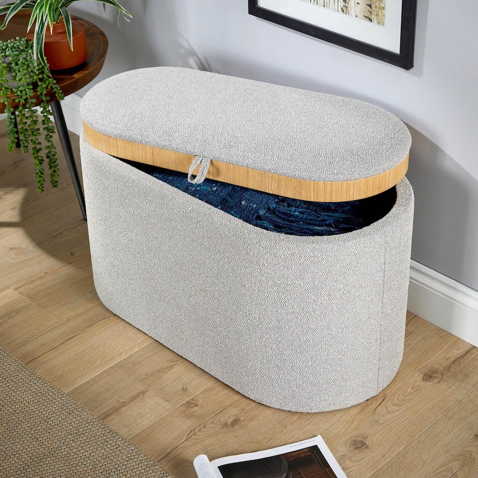 image 1 of Storage Ottoman Reversible Lid Table Boucle Teddy Fur Home Box | Grey | Grey