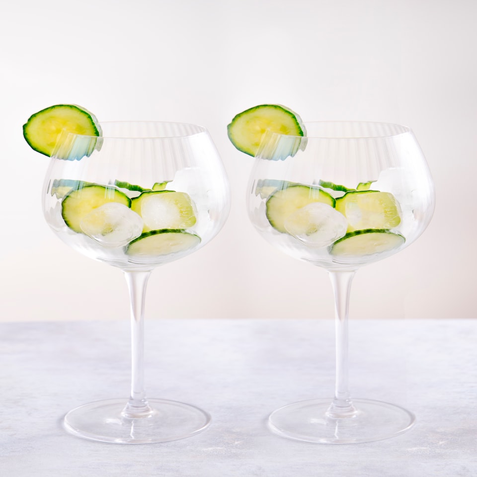 image 1 of BarCraft Handmade Ribbed Gin Glasses Gift Box Set of 2