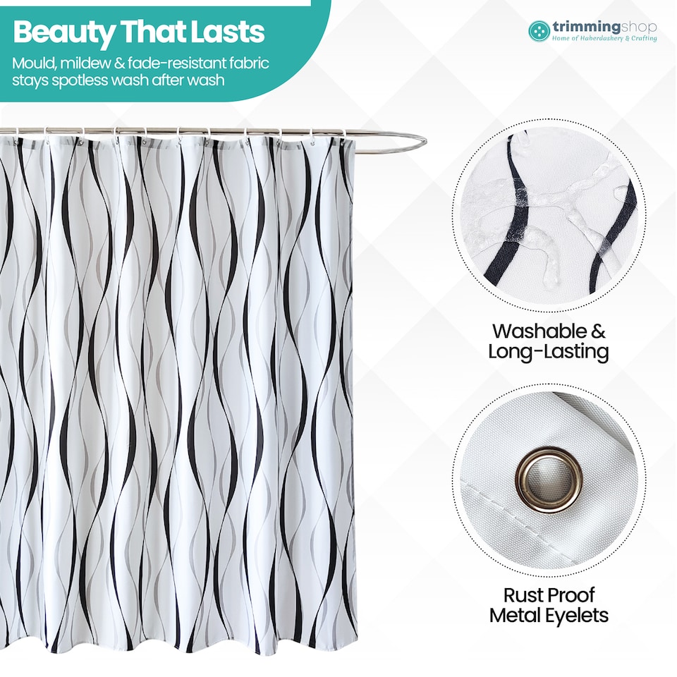 image 1 of Geometric Design Polyester Shower Curtain with 12 Hooks - 180x200cm
