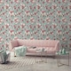 image 2 of Grandeco Camilla Floral Vinyl Wallpaper - Pink/Teal - 10m x 53cm Pink