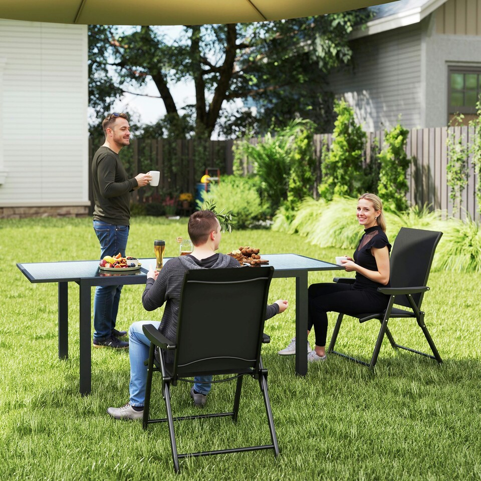 image 1 of Outsunny 2PCS Folding Chair w/ Breathable Mesh Fabric Seat, Black Black | 4 pcs
