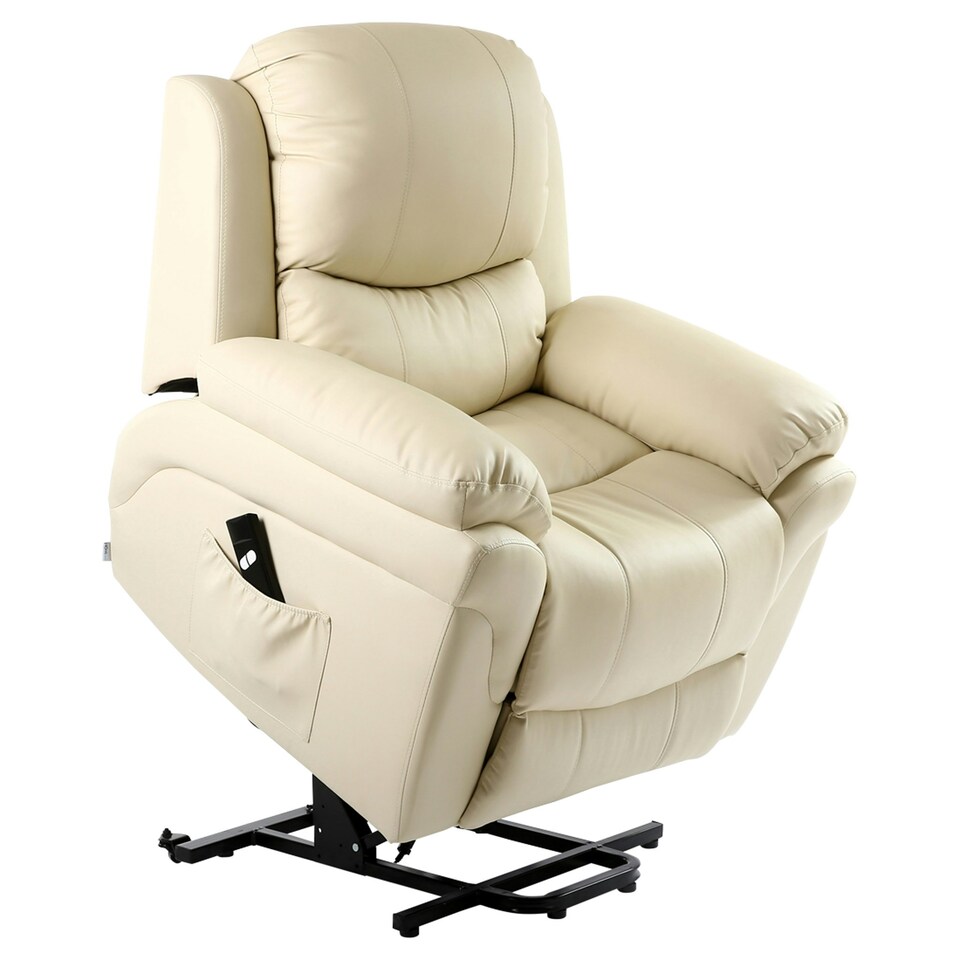 image 1 of Madison Single Motor Electric Rise Recliner Bonded Leather Lift Chair (Cream)