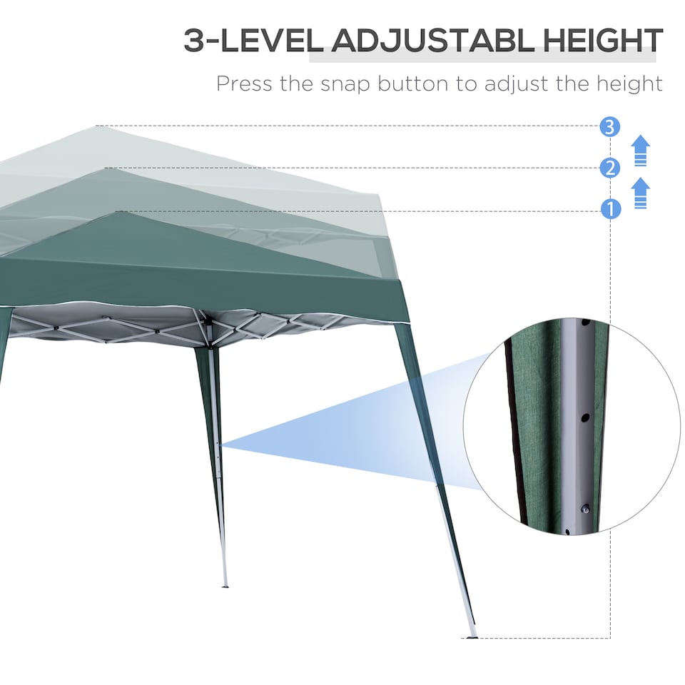 image 1 of Outsunny 3 M x 3 M Base 2.5 M x 2.5 M Top Pop Up Gazebo, 2 Person Setup Instant with Carry Bag, Height Adjustable Slant Leg Party Tent Instant Event Shelter for Garden, Patio | Green