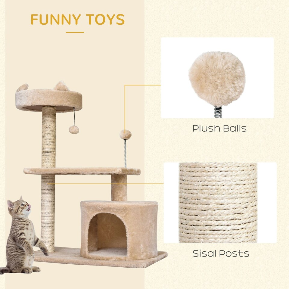 image 1 of PawHut 81cm Cat Tree Climbing Tower for Indoor with Scratching Post Beige