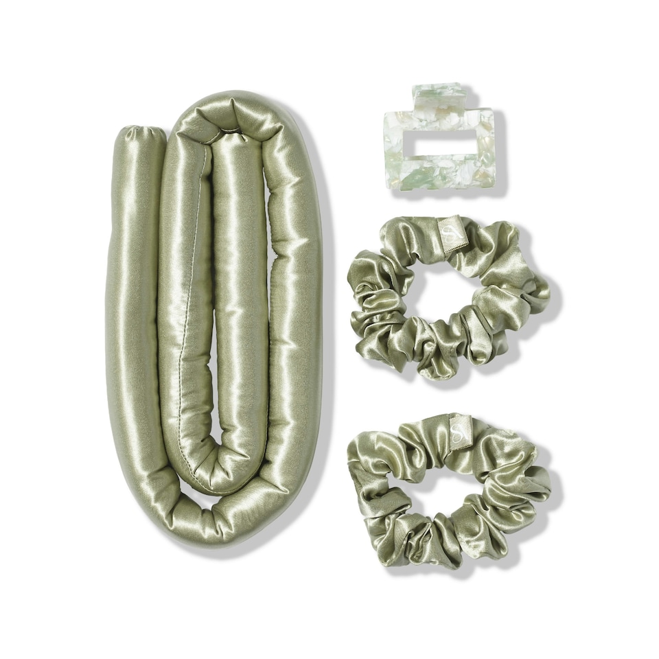 image 1 of Silk Addict 100% Mulberry Silk Heatless Curlers Set - Olive Green