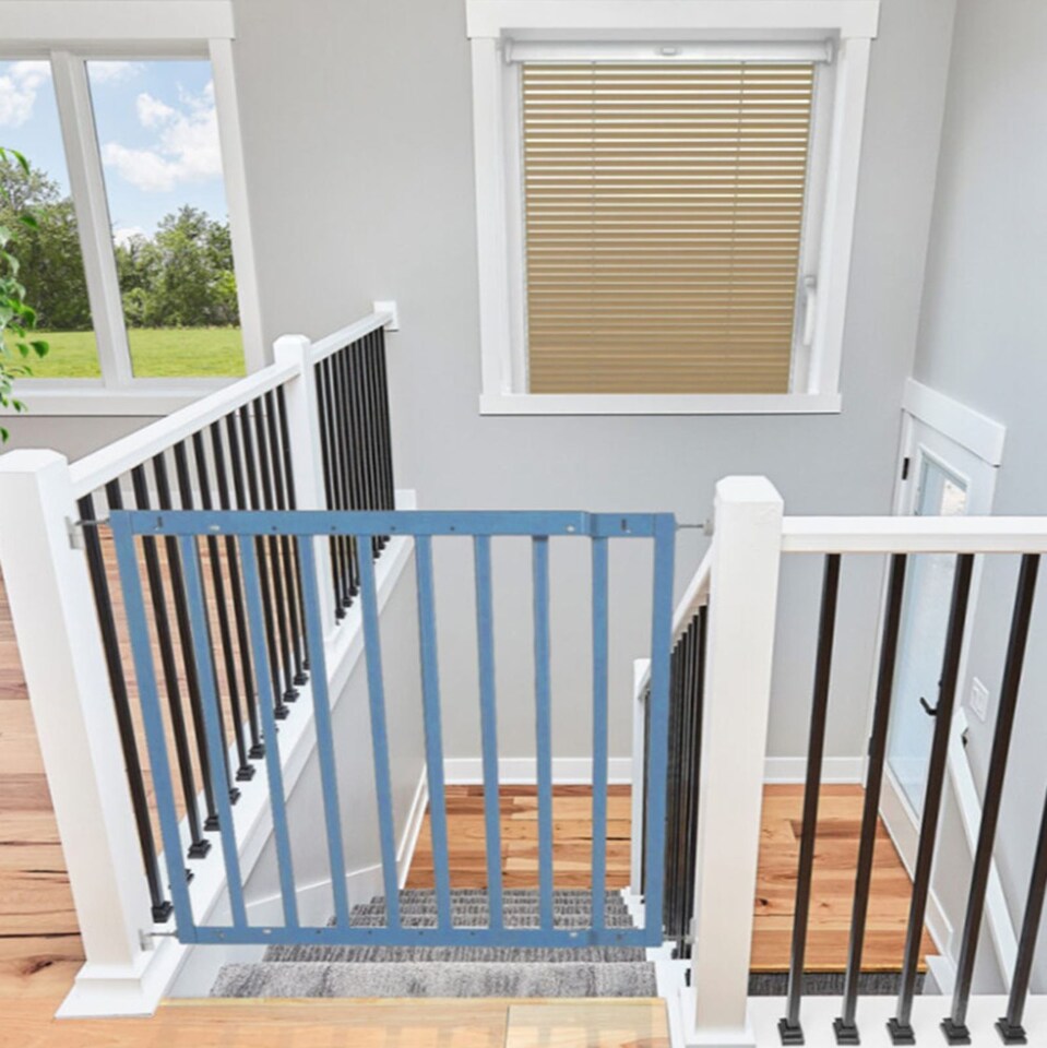 image 1 of Safetots Top of The Stairs Screw Fitted Stair Gate, Azure Blue Wooden, 63.5cm - 105.5cm, Wood Baby Gate, Safety Gate | Blue | 1