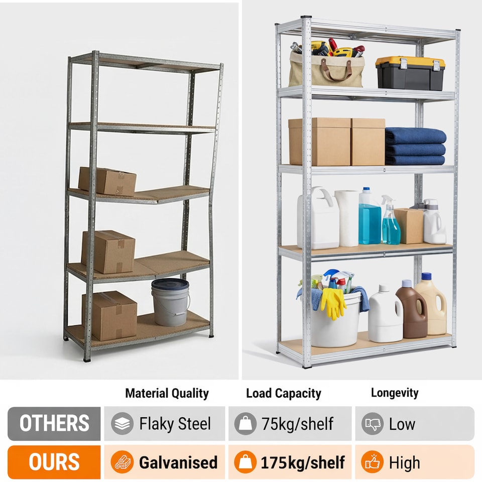 image 1 of Racking Shelf Heavy Duty 5 Tier Garage Shelving Storage Shelves Unit 180x90x40cm