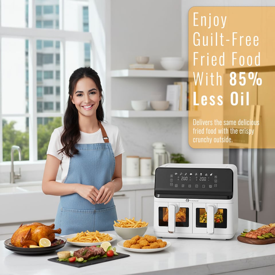image 1 of PureMate 9 Litre Digital Dual Air Fryer - White