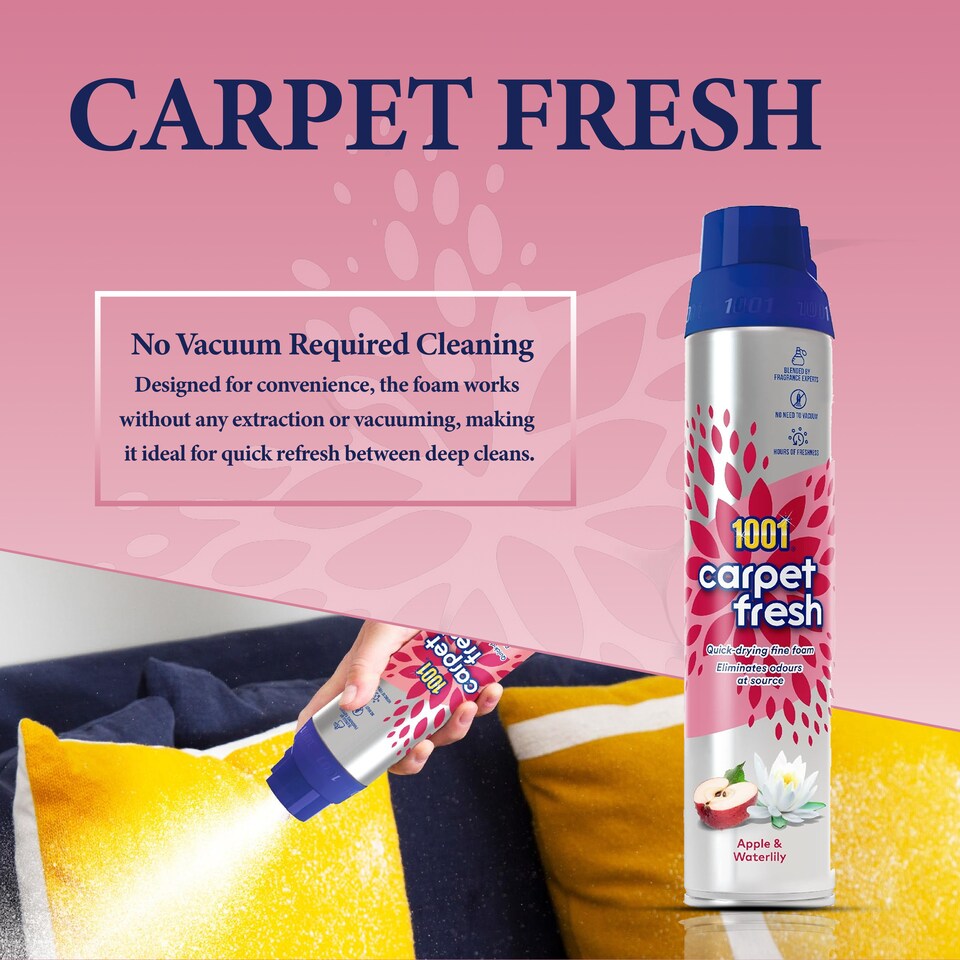 image 1 of 1001 Carpet Fresh Apple Waterlily Carpet Foam Freshener Odour Remover Carpet Cleaner Indoor Home Use 300ml Pack of 2