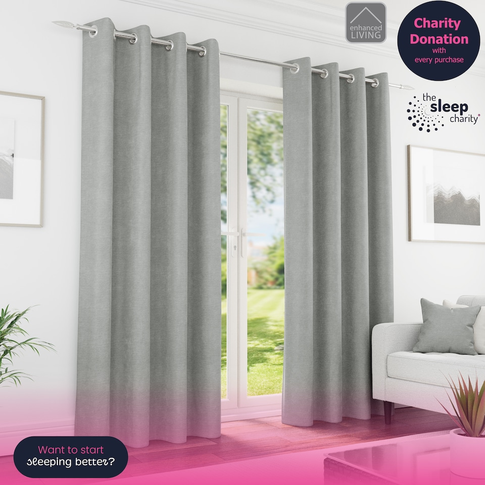 image 1 of Enhanced Living Knightsbridge Blackout, Thermal Grey Curtains with Eyelet Header (PAIR) - 66x54 inch (168x137cm) | Grey | Grey | 2