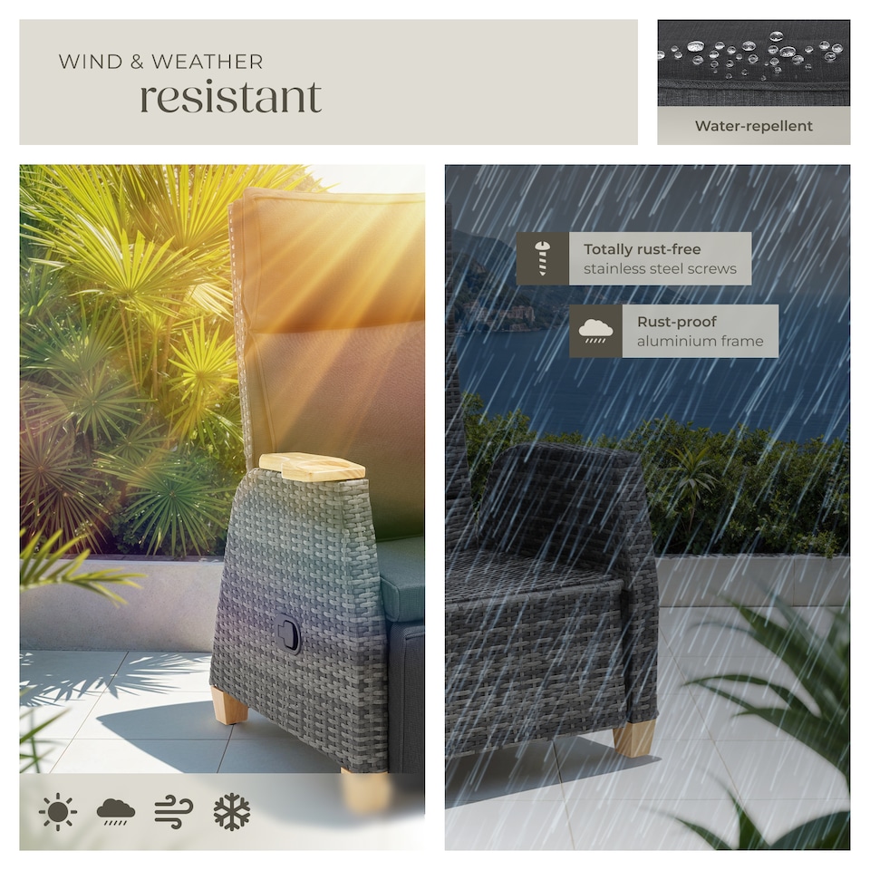 image 1 of Garden Chair Pescara - reclining, adjustable backrest and footrest, thick padding | Grey | grey | 2