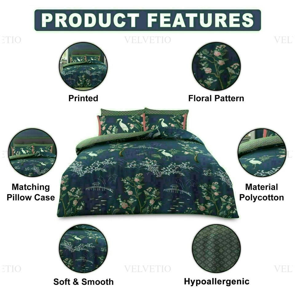 image 1 of Maki Floral Printed Duvet Cover Set Reversible Polycotton Beddings Multi | King