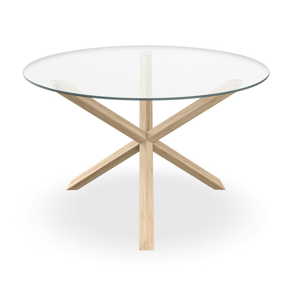 image 1 of Malvern Round Dining Table 4-6 Seater w Solid Oak Legs | Clear | Glass