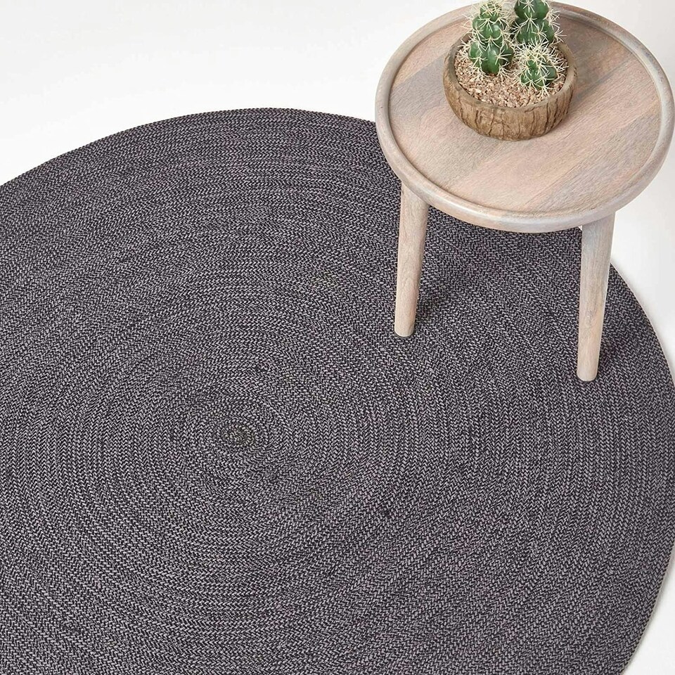 image 1 of Homescapes Grey and Black Melange Braided Rug - 150 cm Round | Grey | 150 cm Round
