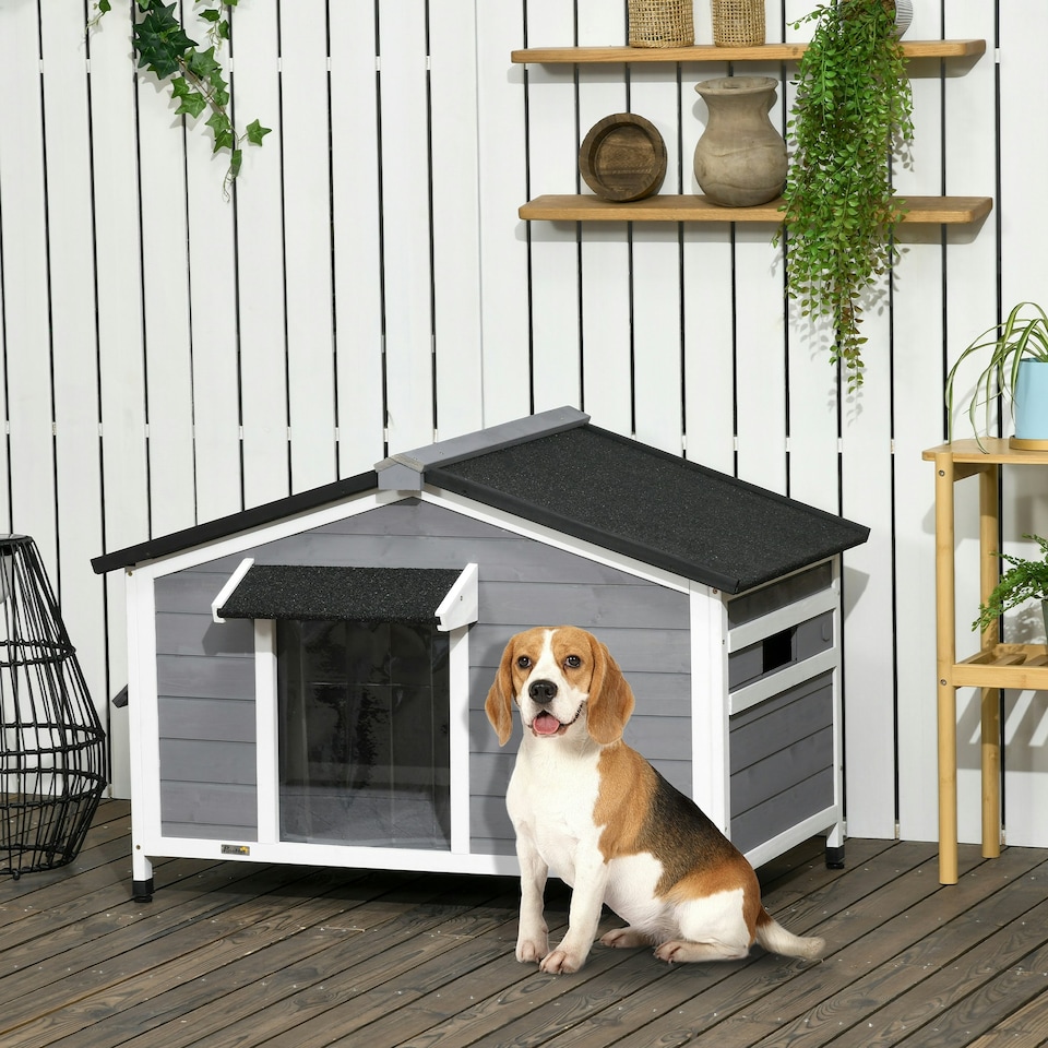 image 1 of PawHut Wooden Dog Kennel for Outside 109L x 79W x 72H cm, Grey