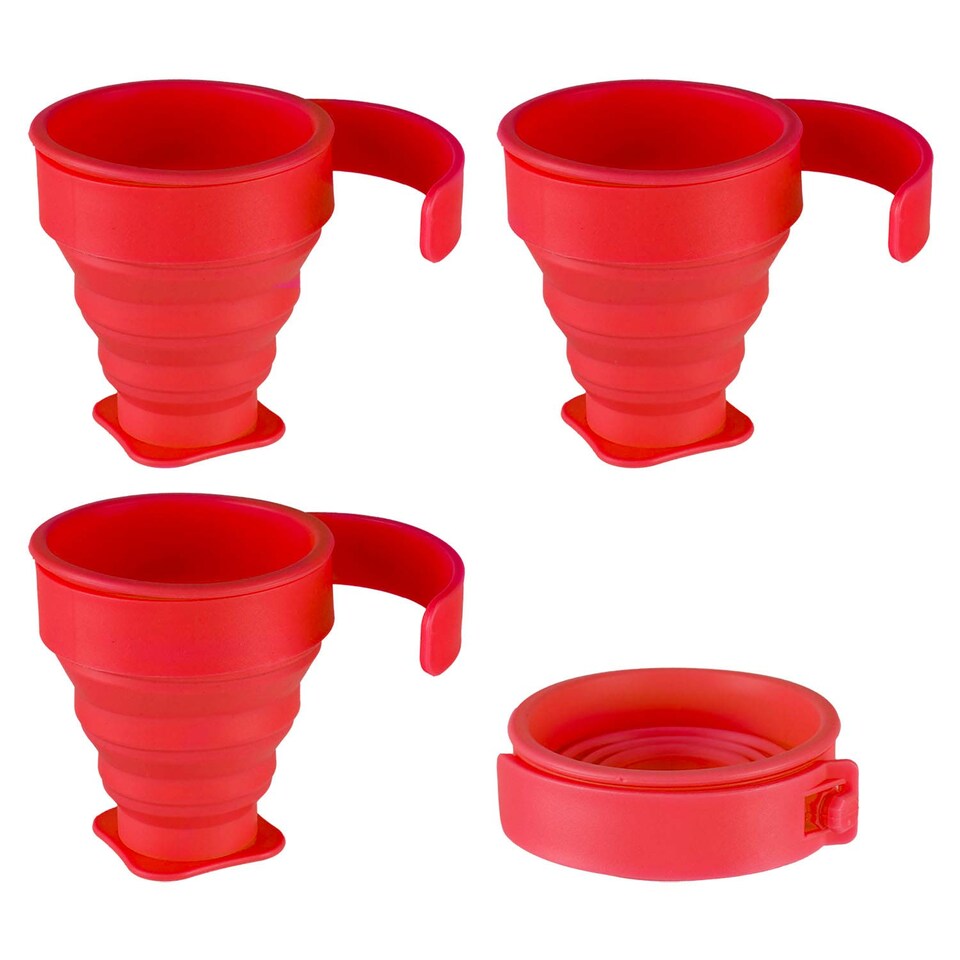 image 1 of PMS Folding Mugs 4-Pack - Silicone Collapsible Cups 8 x 8.5 cm, Red