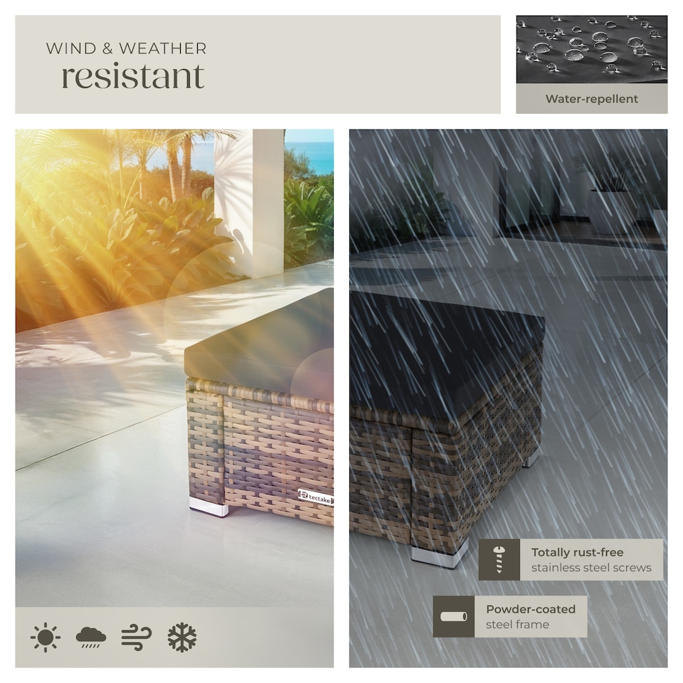 image 1 of Footstool Bitonto - durable, UV-resistant polyrattan chair, 53 x 53 x 26 cm | Cream | nature | One Size | 1