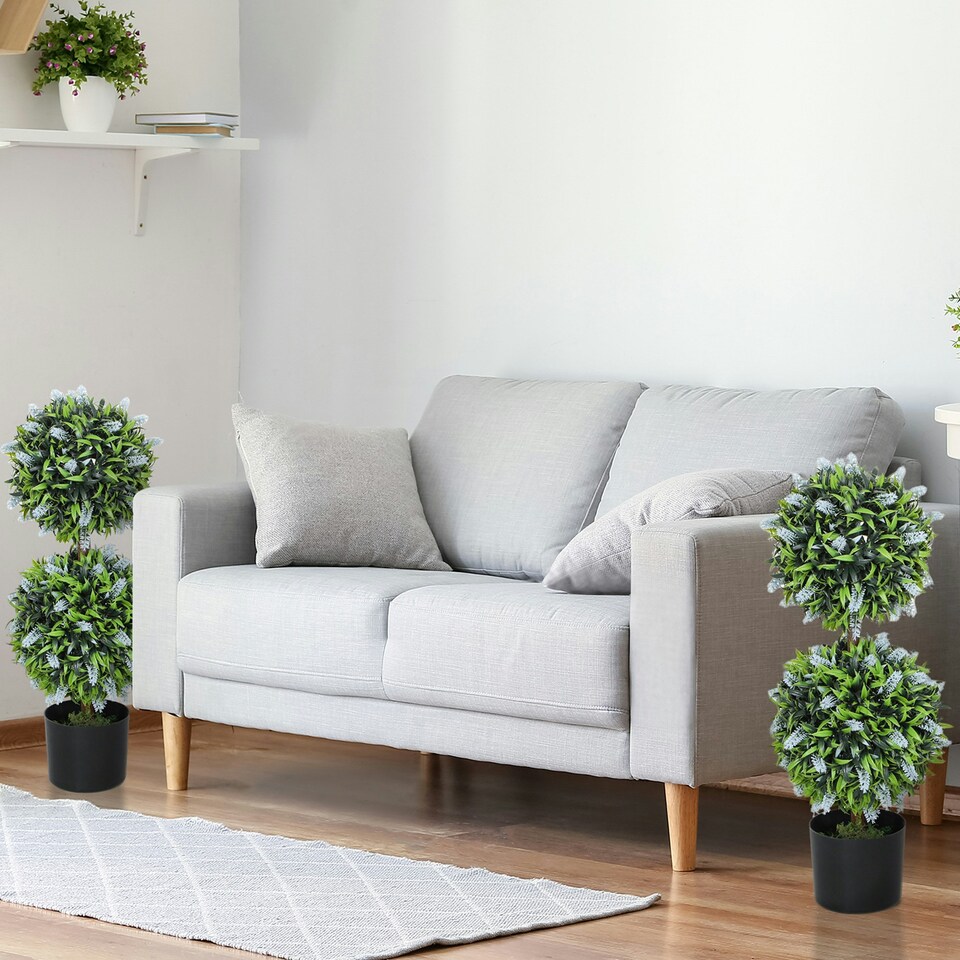 image 1 of HOMCOM Set of 2 Potted Artificial Plants with Lavender Flowers, Blue