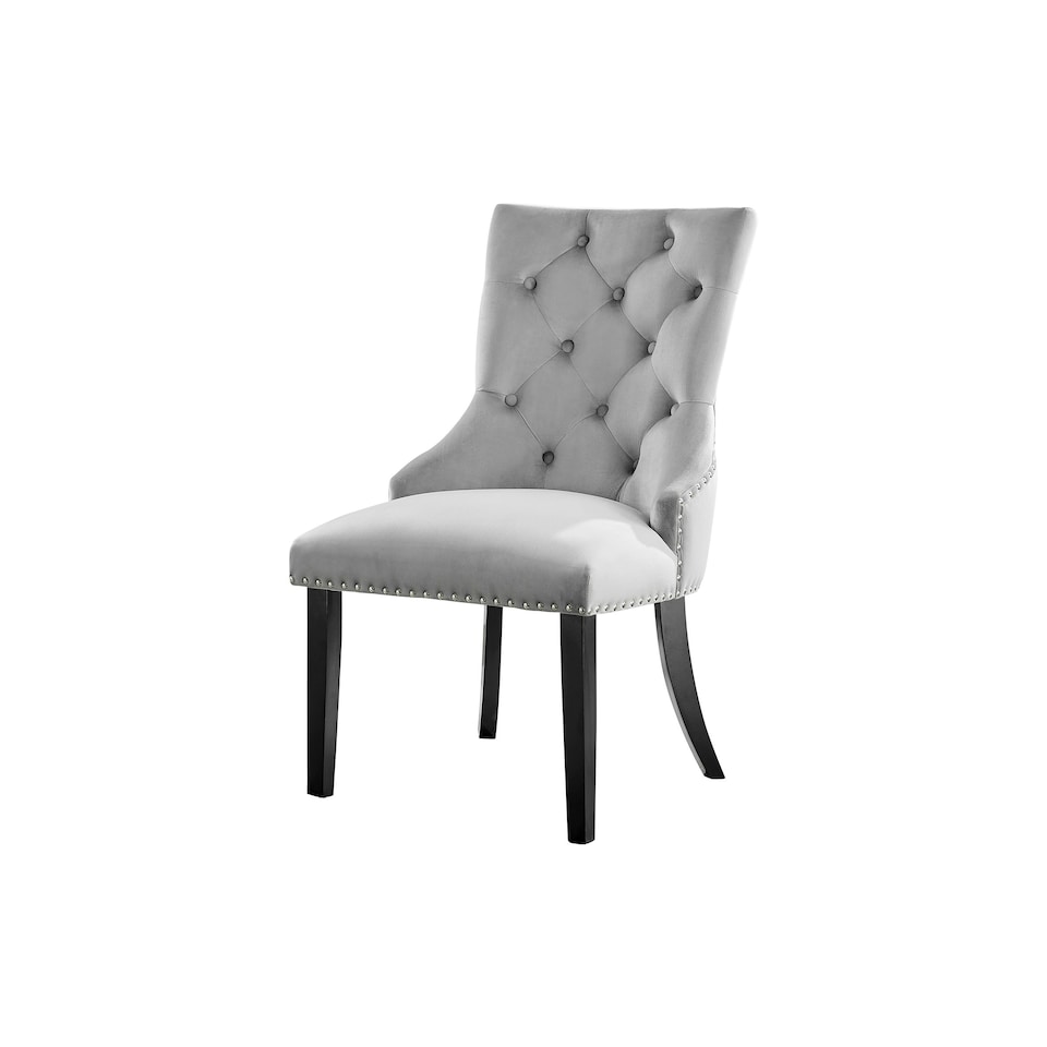 image 1 of Furniturebox 2x Belgravia Grey Velvet Knockerback Dining Chairs Black Leg