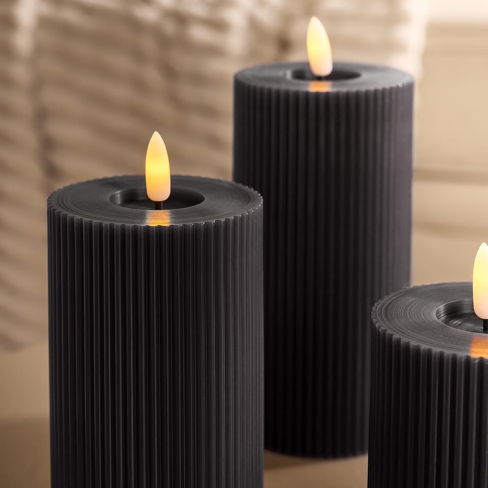 image 1 of OHS Set of 3 Ribbed Flameless LED Candles Decorative Lights Party Home | Black