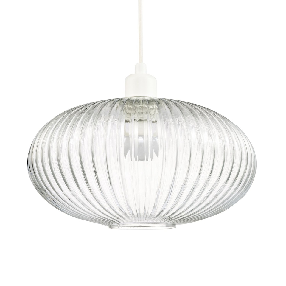 image 1 of Modern Designer Clear Transparent Line Ribbed Glass Oval Pendant Lamp Shade | Clear | Transparent | 1