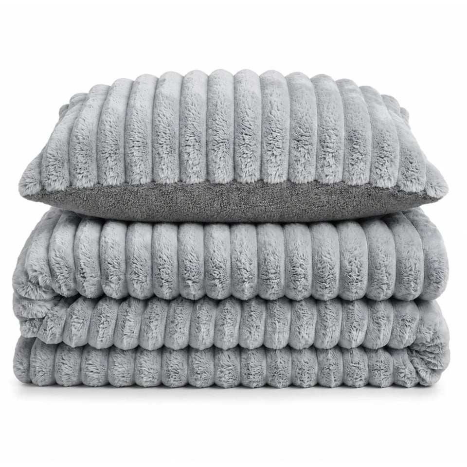 image 1 of Velosso Jumbo Cord Faux Rabbit Fur Duvet Cover and Pillowcase Set