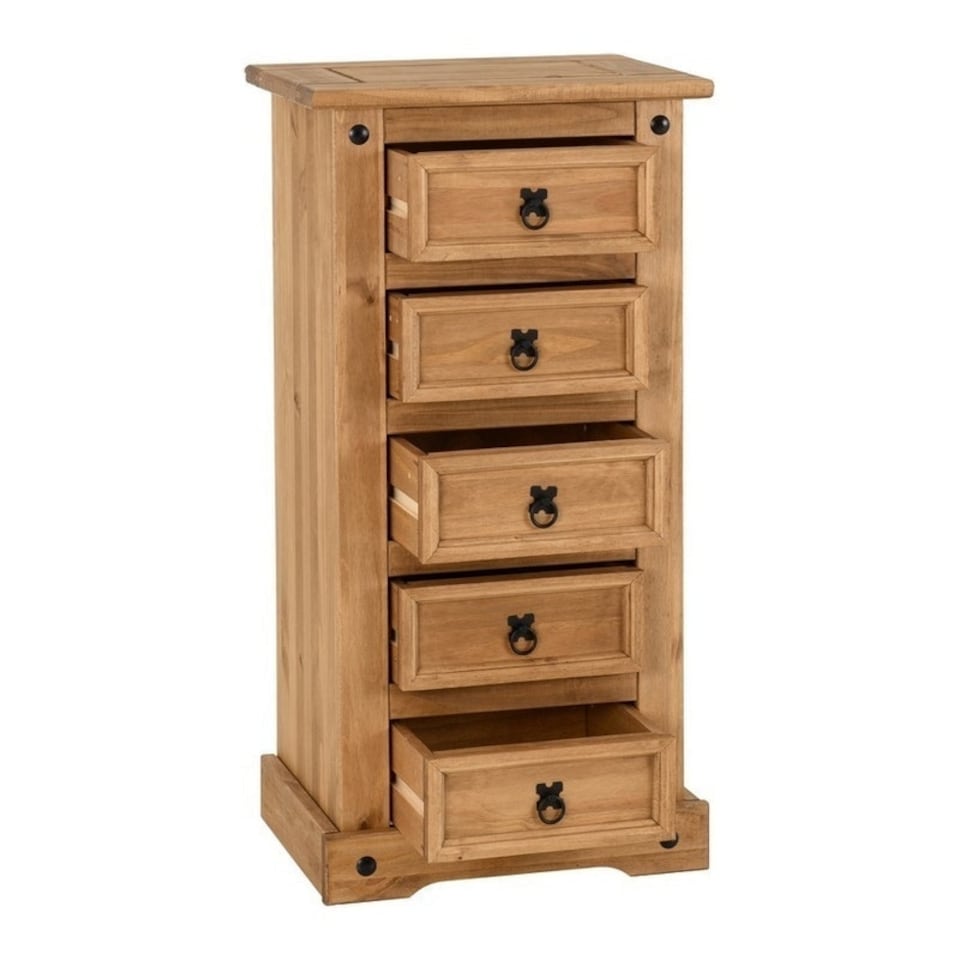 image 1 of Corona 5 Drawer Narrow Chest - L39 x W53 x H104 cm - Distressed Waxed Pine