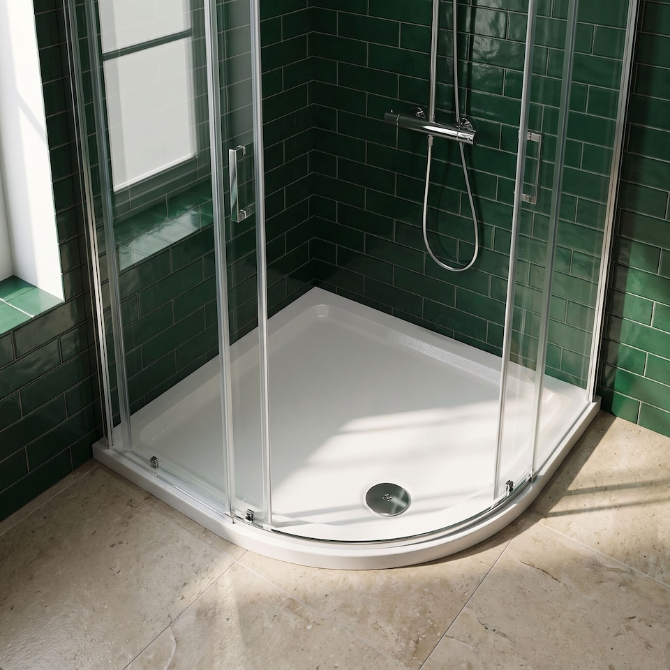 image 1 of Balterley Premium Slip Resistant Slimline Quadrant Shower Tray - Anti-Slip Stone Resin Bathroom Base by Balterley | White | European White | 1