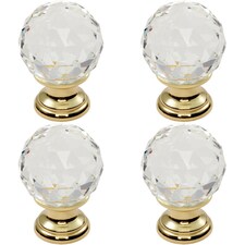 4x Faceted Crystal Cupboard Door Knob 31mm Dia Polished Brass Cabinet Handle
