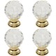 image 1 of 4x Faceted Crystal Cupboard Door Knob 31mm Dia Polished Brass Cabinet Handle