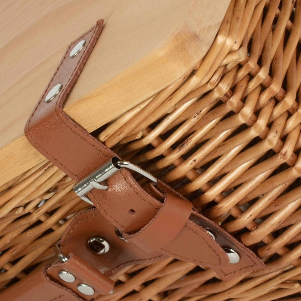 image 1 of Double Steamed Empty Picnic Basket with Pinewood Lid | Brown | M