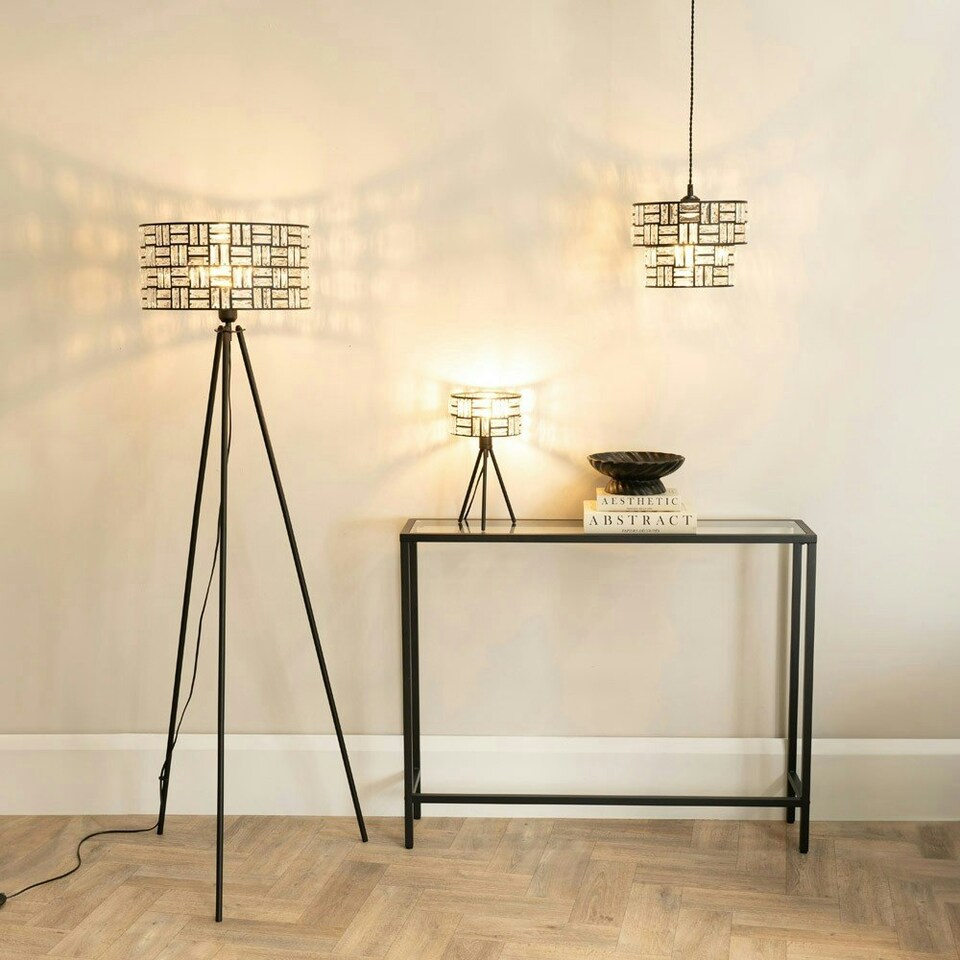 image 1 of ValueLights Elise Pair of Acrylic Jewel Two Tier Shade Black Tripod Table Lamps