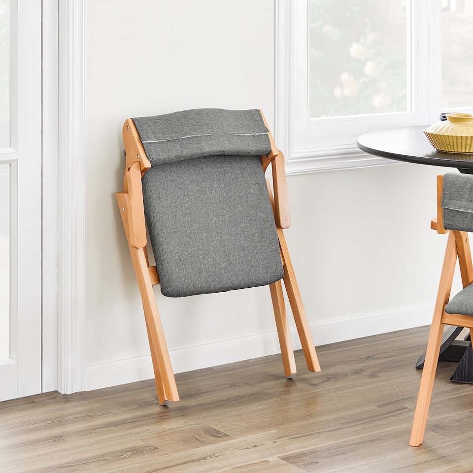 image 1 of SoBuy 2 Folding Chairs Gray, Solid Wood Frame, 24.2x22x30.5 in, 14 kg - FST98-HGX2