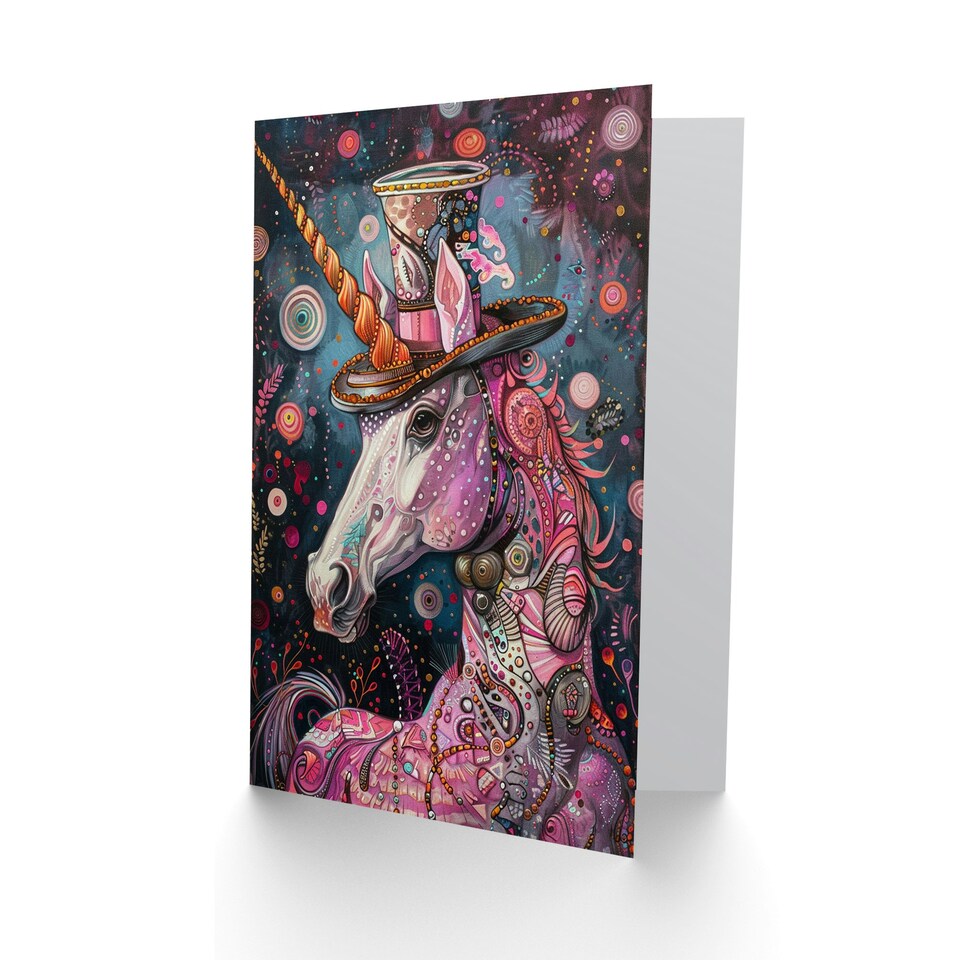 image 1 of Pink Unicorn Fantasy Illustration Pattern Daughter Son Birthday Card
