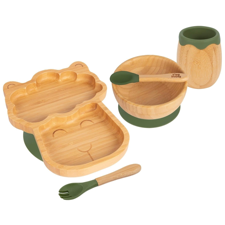 image 1 of Tiny Dining 5pc Bamboo Llama Baby Weaning Set - Olive Green