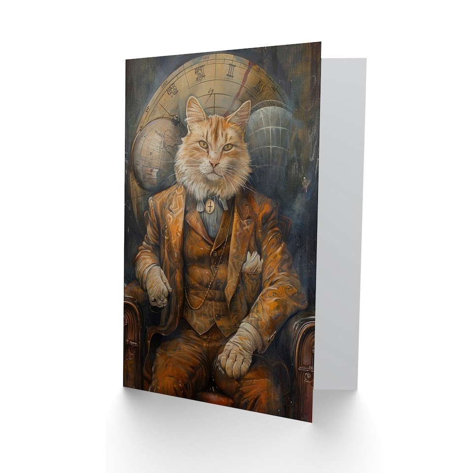 image 1 of Old Fashioned Gent Armchair Steampunk Man Cat Him Birthday Card