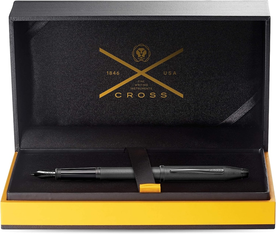image 1 of Cross Century II Black Microknurl Fountain Pen | Luxury Black PVD Fountain Pen with Fine Stainless Steel Nib | Gift Boxed Executive Writing Pen