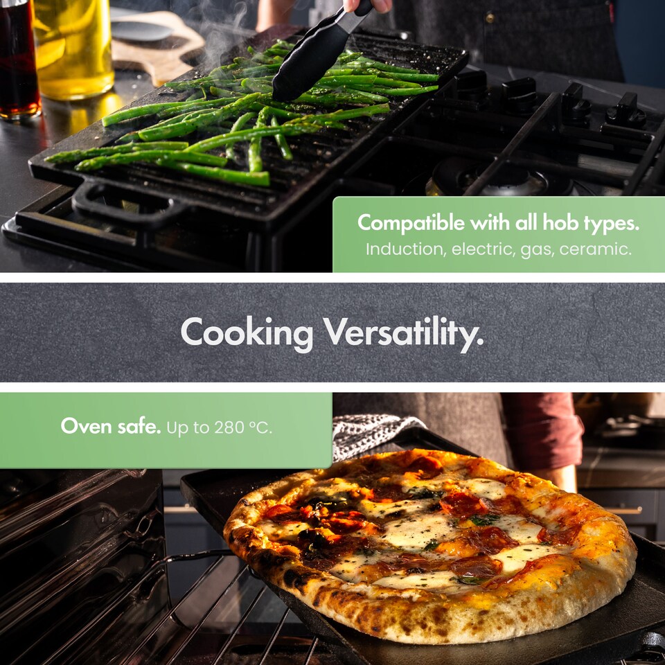 image 1 of VonShef Cast Iron Griddle Plate, Pre-Seasoned Non-Stick