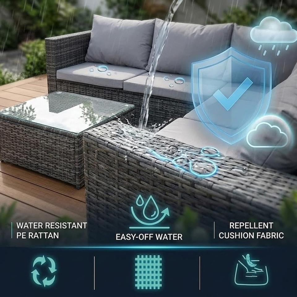image 1 of Alivio 5-Seater PE Rattan Patio Corner Sofa Set with Table, Anti-UV Cushions