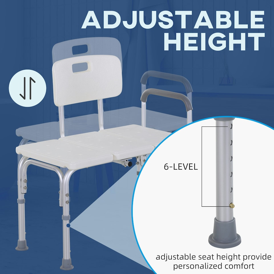 image 1 of HOMCOM Height Adjustable Shower Chair with Suction Cup Feet Armrest Backrest