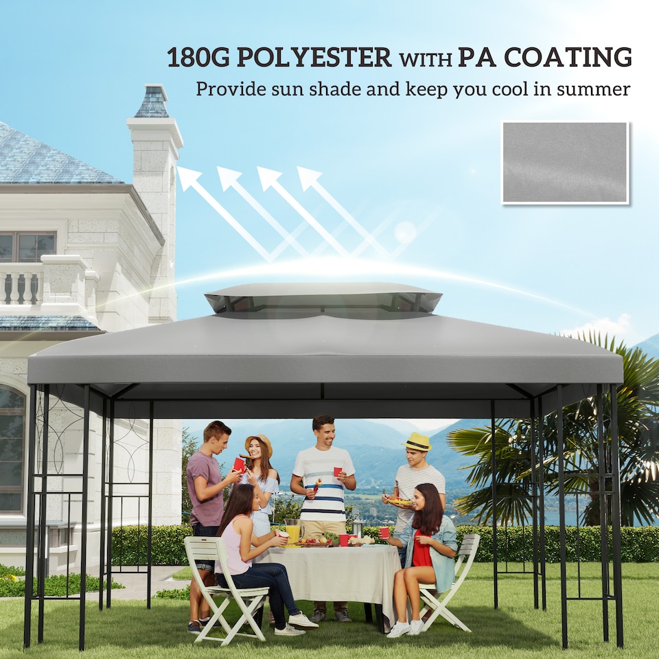 image 1 of Outsunny 3x4m Gazebo Canopy Replacement, 2 Tier Top Roof UV Cover Garden Patio Outdoor Sun Awning Shelters, Light Grey TOP COVER ONLY