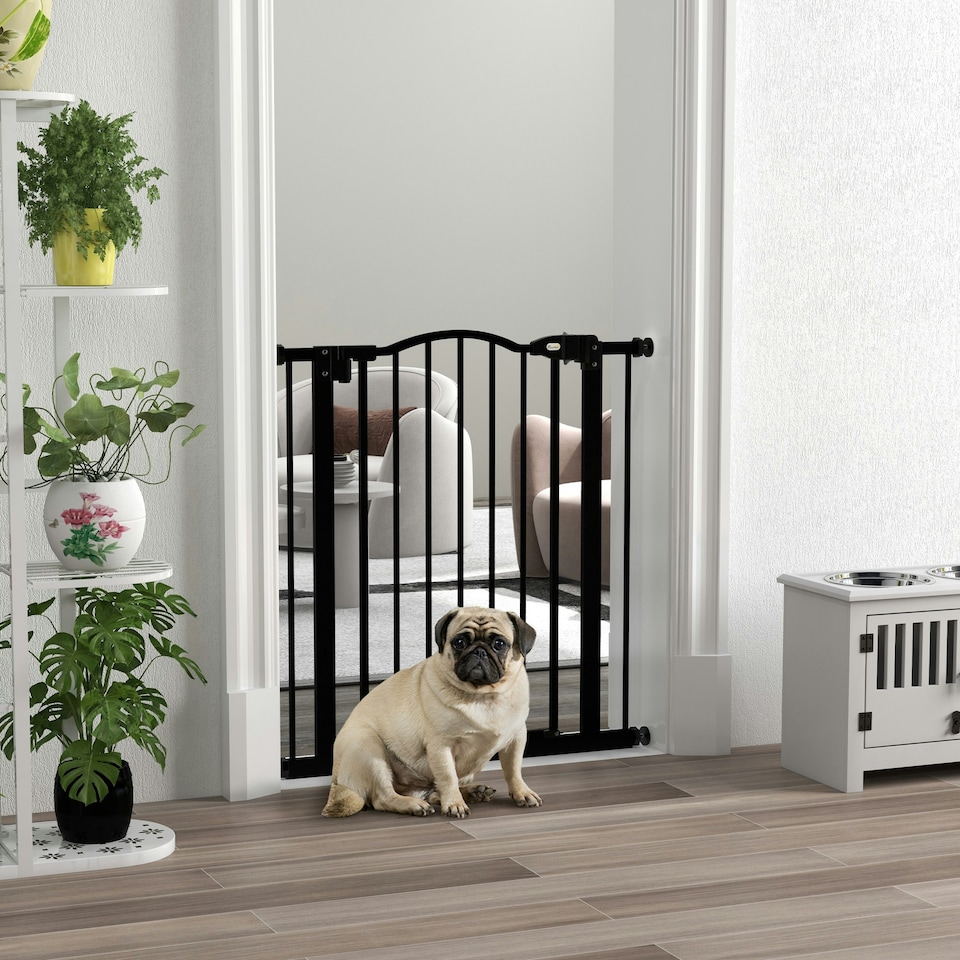 image 1 of PawHut 74-80cm Adjustable Metal Pet Gate Safety Barrier w/ Auto-Close Black