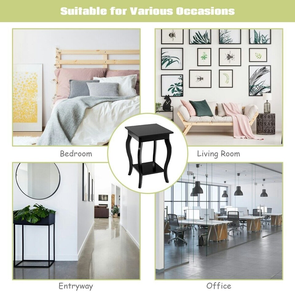 image 1 of COSTWAY Set of 2 End Table Living Room Sofa Side Table Black Black