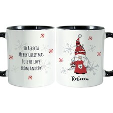 Personalised Gonk Family Black Handled Christmas Mug - Female White