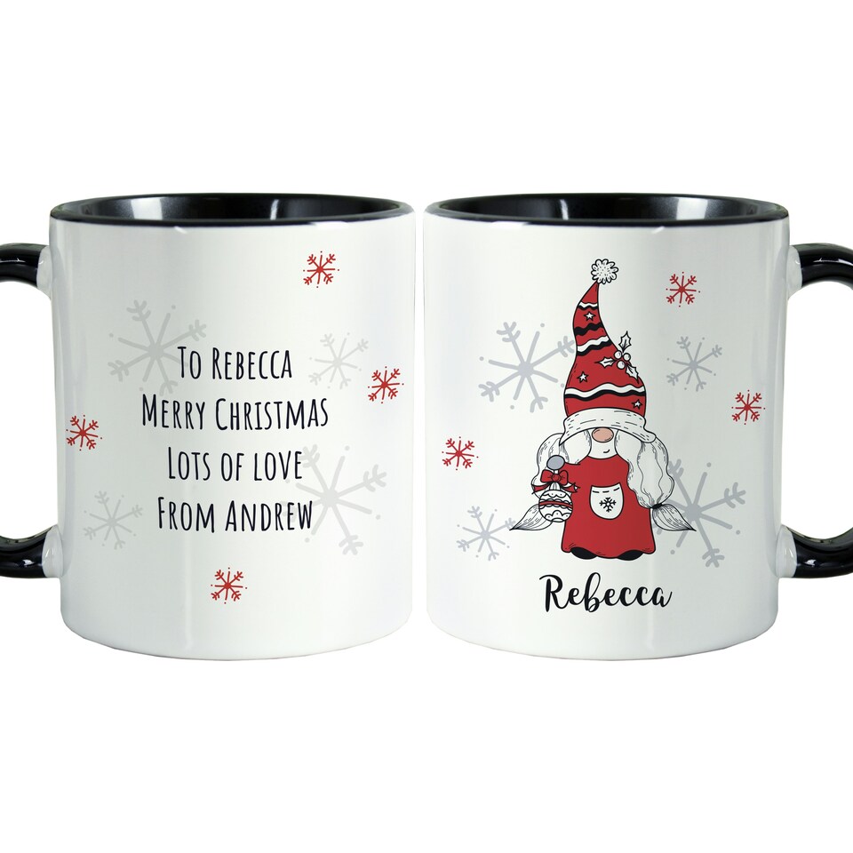 image 1 of Personalised Gonk Family Black Handled Christmas Mug - Female White