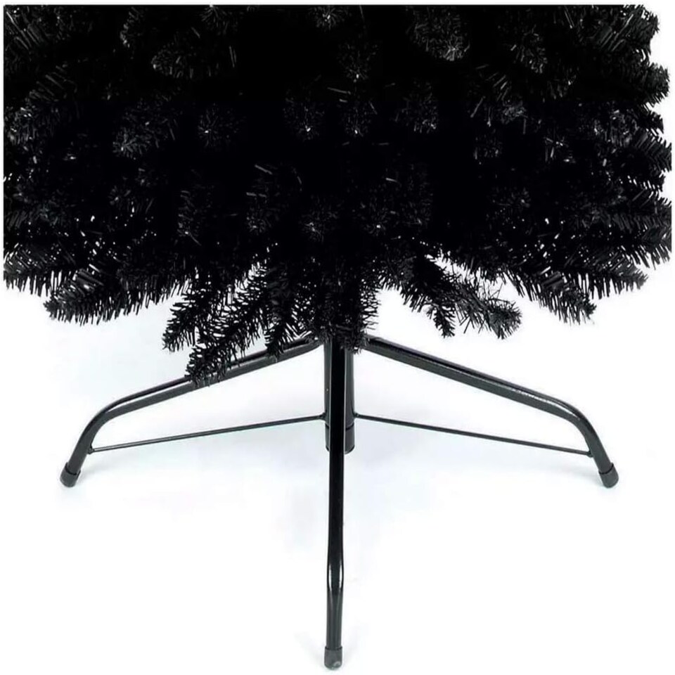 image 1 of 6ft Artificial Flocked Black Slim Christmas Pencil Tree Holiday Home Decorations with Pointed Tips and Metal Stand | Black | Black