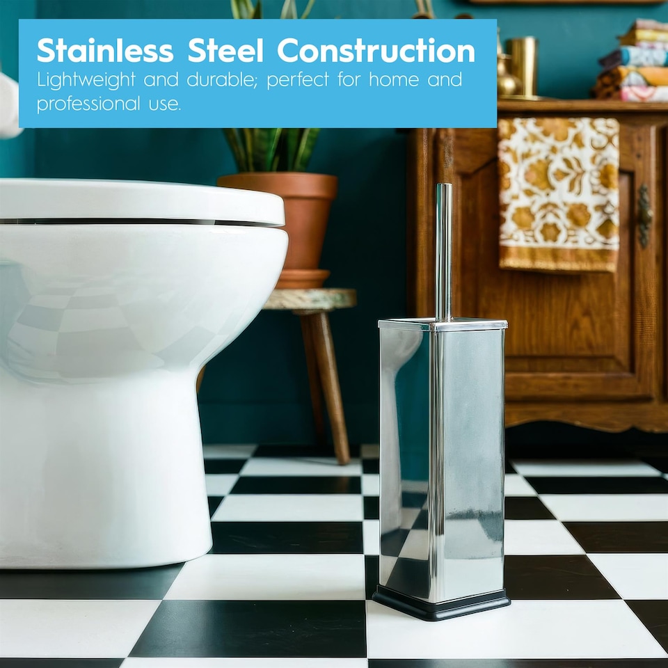 image 1 of Harbour Housewares White Toilet Brush and Holder - Square Brush with Non Slip Base Rust Resistant Toilet Cleaning Brush Set