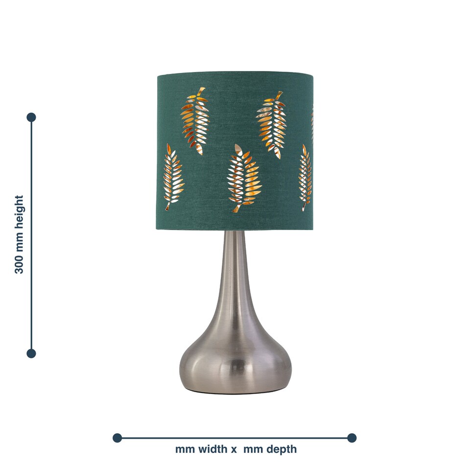 image 1 of Set of 2 Romana - Brushed Chrome Touch Table Lamps Dark Green Shades | Chrome | Satin nickel plate and dark green cotton with gold inner detail | 2