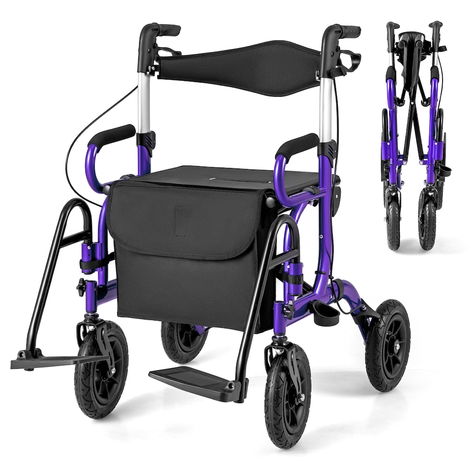 image 1 of COSTWAY Rollator Walker 2-in-1 Foldable Rolling Walker-Purple